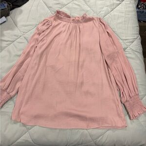 Women's Blouson Long-Sleeve Ruffle Neck Top - Pink